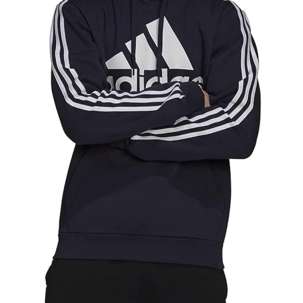 ✨ Adidas Black/White Big Logo 3-Stripes‎ Pullover Hoodie Men’s Large ✨